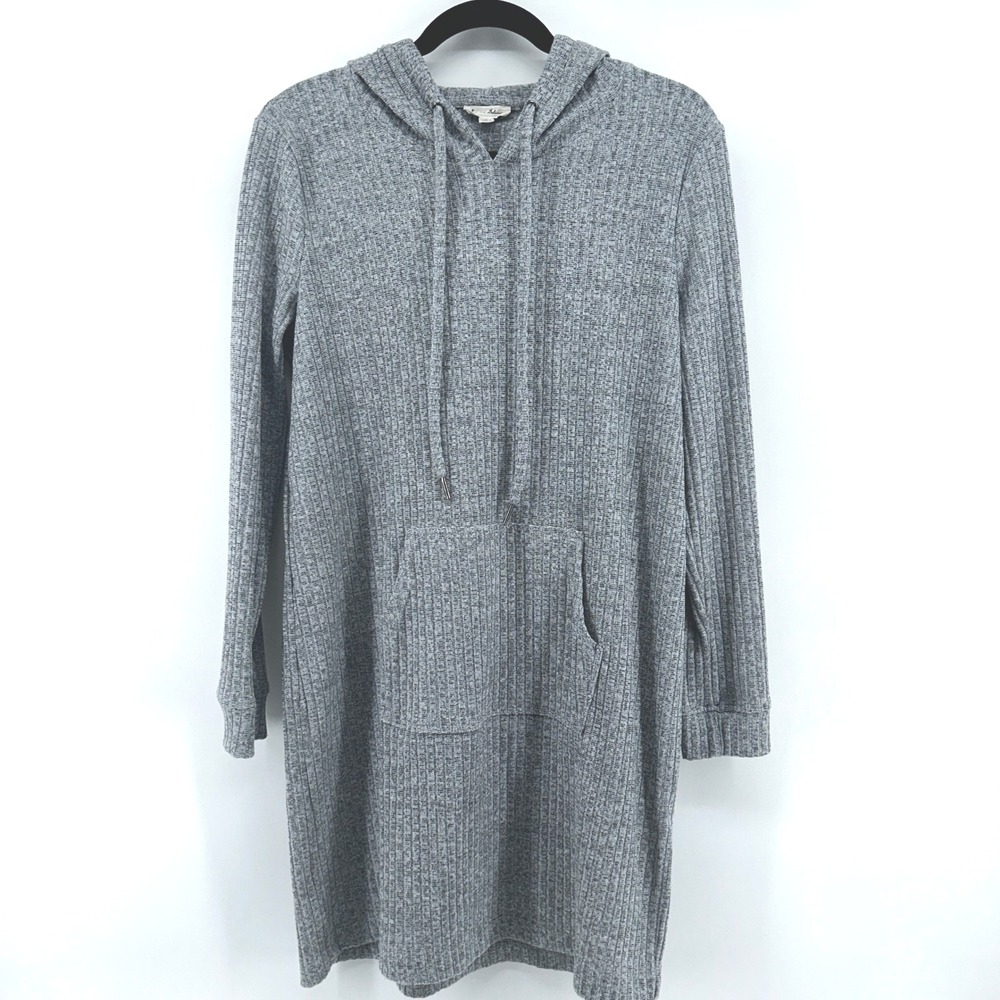 Jane and‎ Delancey Gray Ribbed Knit Long Sleeve Hoodie Sweater Dress Medium